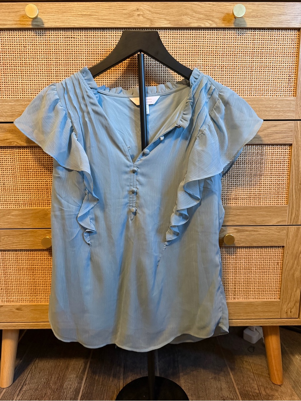 LC Lauren Conrad Sky Blue Ruffle Sleeve Blouse